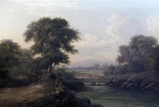 Patrick Nasmyth (1787-1831) Anglers beside a weir, 17 x 25in.